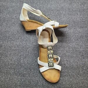 PATRIZIA by Spring Step White Embellished Wedge Sandals Women's Size 38